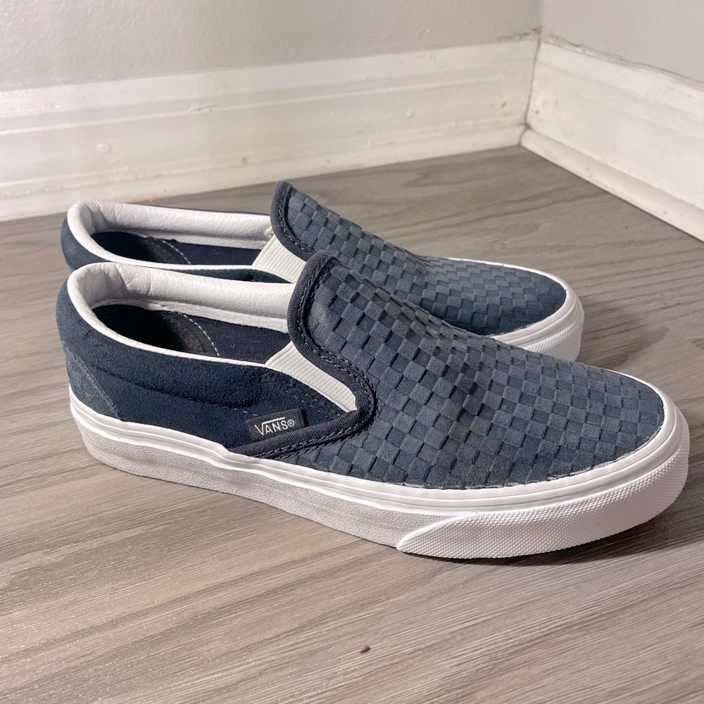 Blue Suede Checkered Vans Size 6.0 Women
